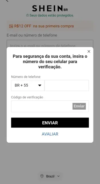 Etapa 4 - Coloque um numero de celular também <strong style="color:#f43f5e">nunca utilizado</strong> na shein antes e clique em enviar